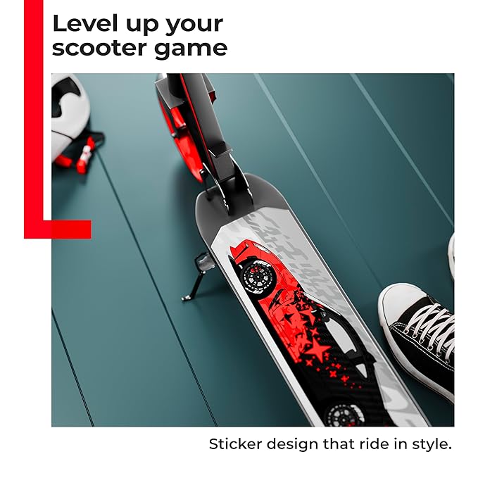 Kids Kick Scooter with Adjustable Height – Aluminium Frame (Black & Red)