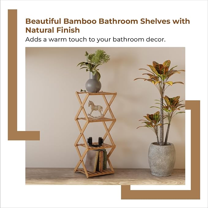 Lifelong 4-Tier Bamboo Bathroom & Countertop Organizer – Water-Resistant Eco-Friendly Storage Rack for Towels, Toiletries, Perfumes & Plants (30 × 29 cm)