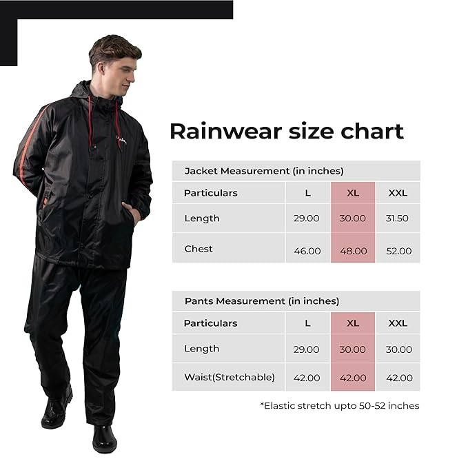 Lifelong Men’s Waterproof Reversible Raincoat with Hood & Pocket – XXL (Black)
