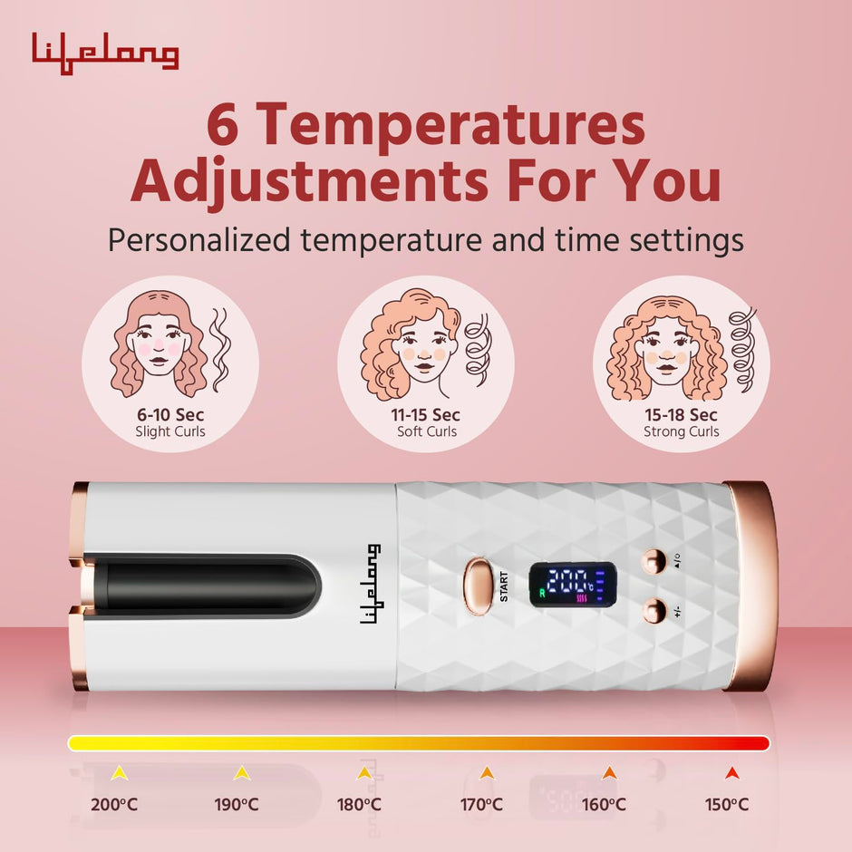 Lifelong Automatic Hair Curler | Cordless, Rechargeable & Adjustable Heat Styling Tool