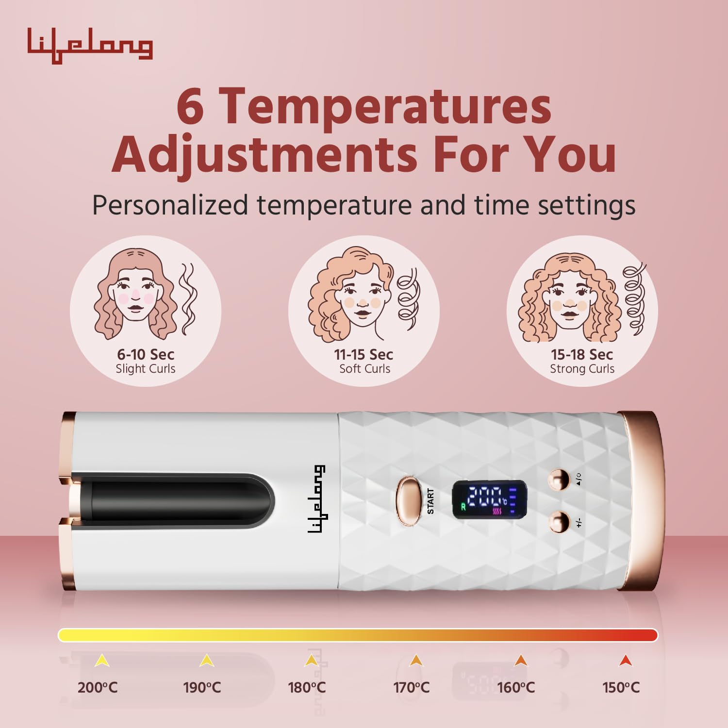 Lifelong Automatic Hair Curler | Cordless, Rechargeable & Adjustable Heat Styling Tool