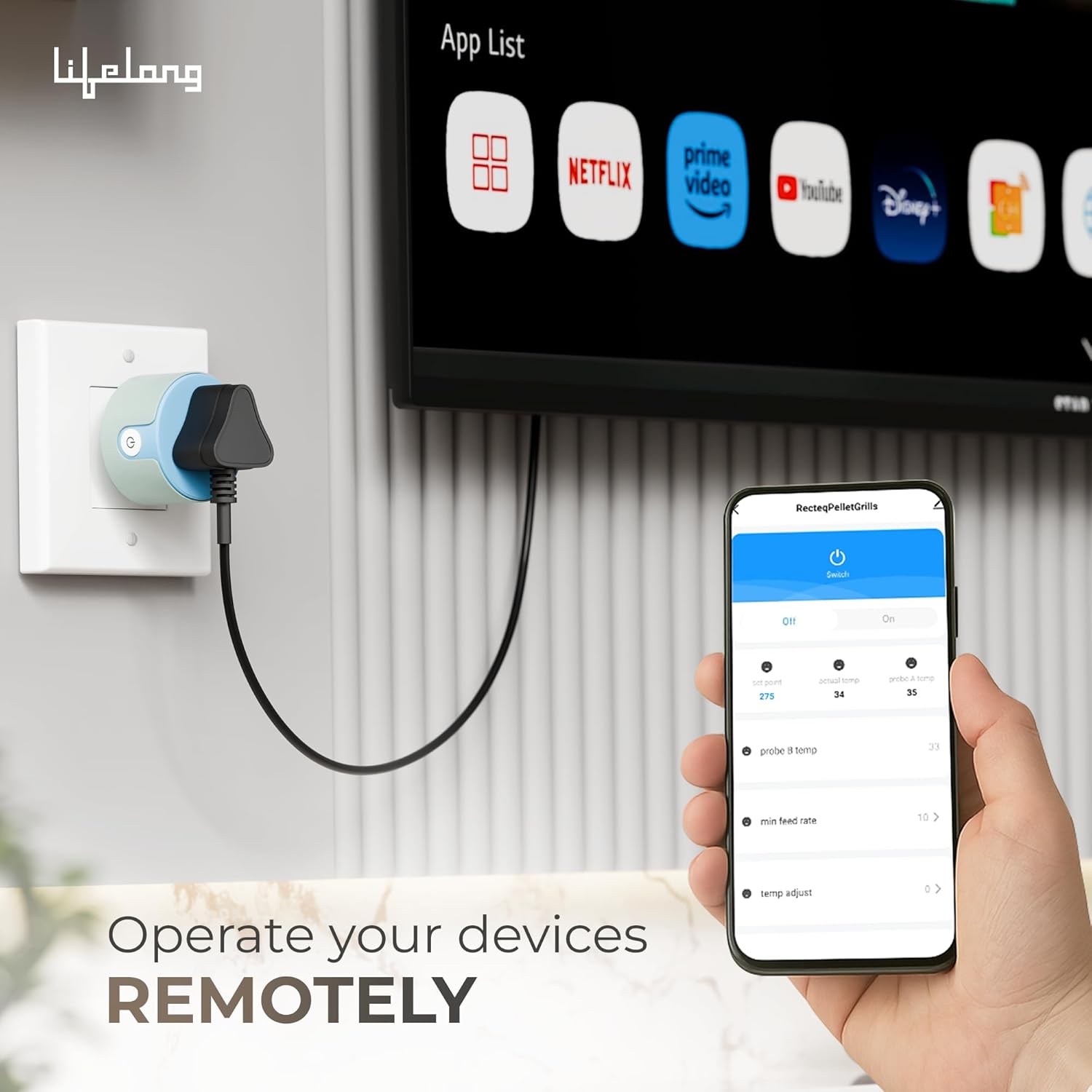 Lifelong 10A WiFi Smart Power Plug – App, Timer & Voice Control, Alexa/Google