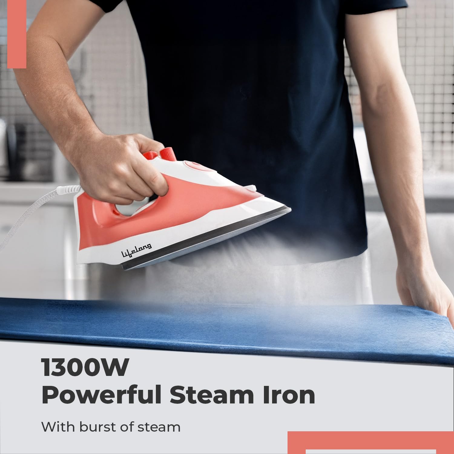 Lifelong Steam Iron for Clothes | 1300W Iron Press with Vertical Steaming & Non-Stick Soleplate