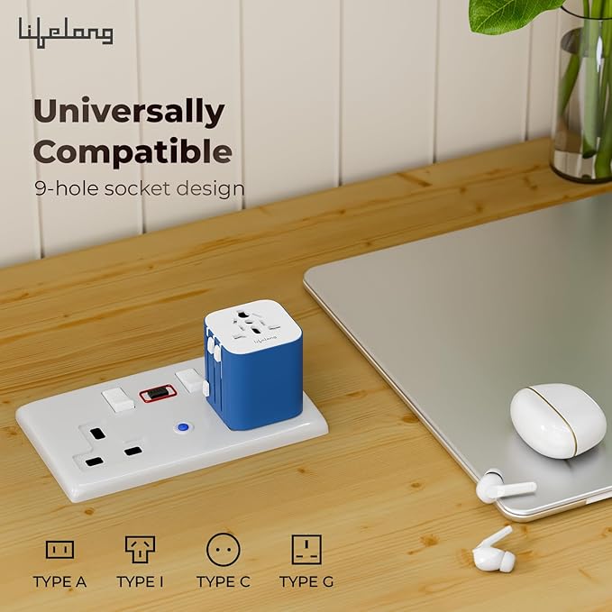 Lifelong 10A Universal Travel Adapter – 2500W All-in-One for 180+ Countries