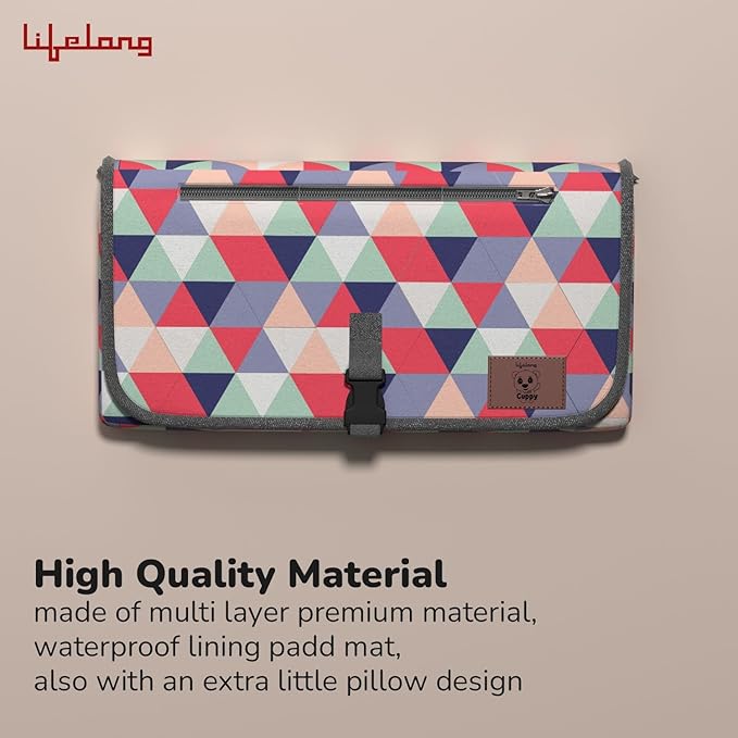 Lifelong Cuppy Portable Diaper Changing Mat for Baby | Waterproof Foldable Travel Mat with Wet Wipes Pocket | Machine Washable Massage & Diaper Change Mat