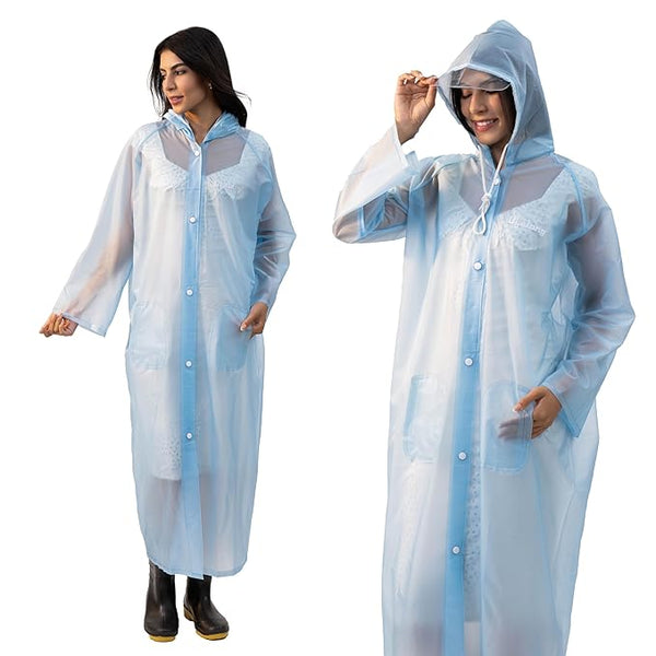 Lifelong Women’s Raincoat – 100% Waterproof One-Piece with Hood, Side Pocket & Snap Buttons, Lightweight & Portable Travel Rainwear (Sky Blue, M)