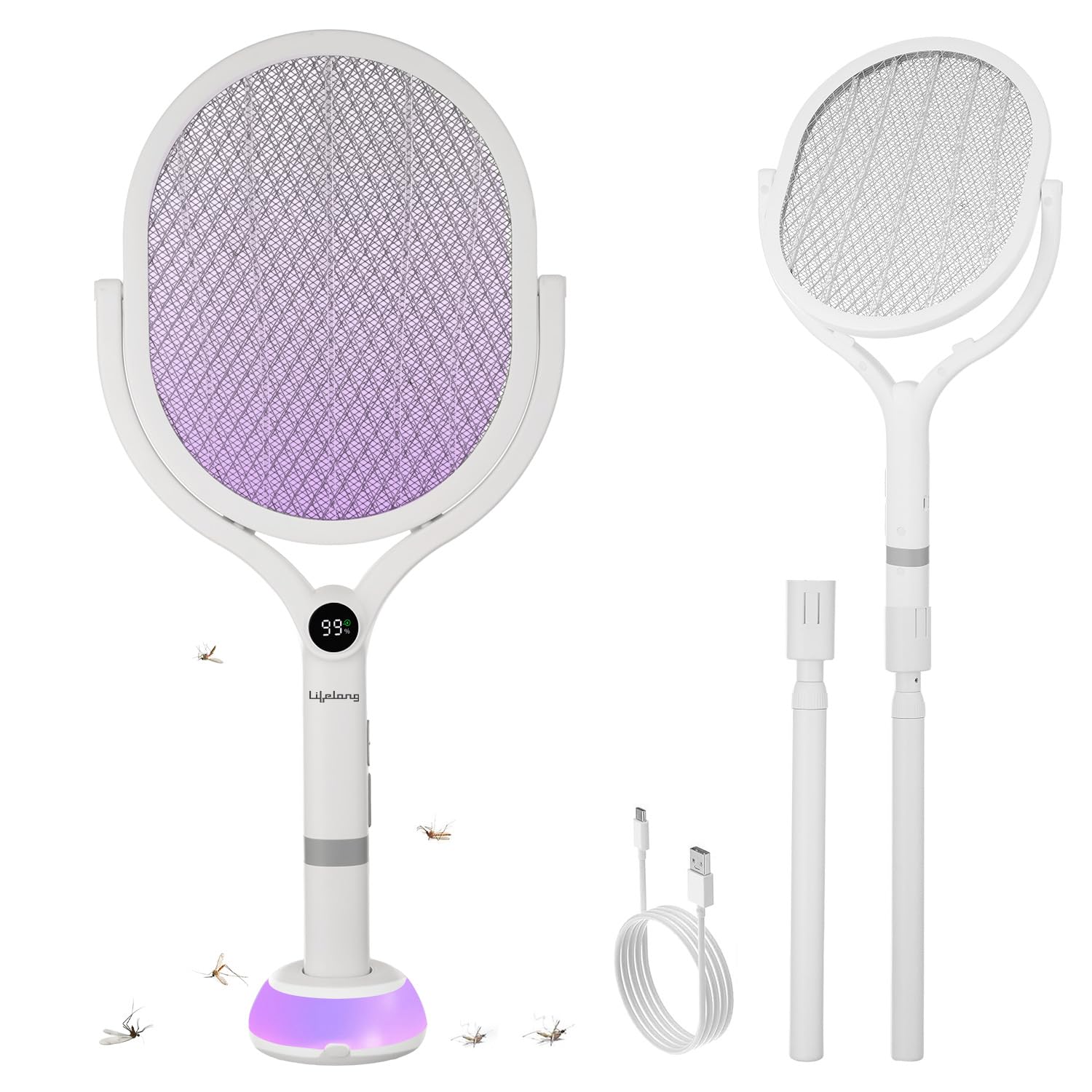 Lifelong Mosquito Bat Electric | 3700V Racket, UV Trap, Extendable Handle, Type-C