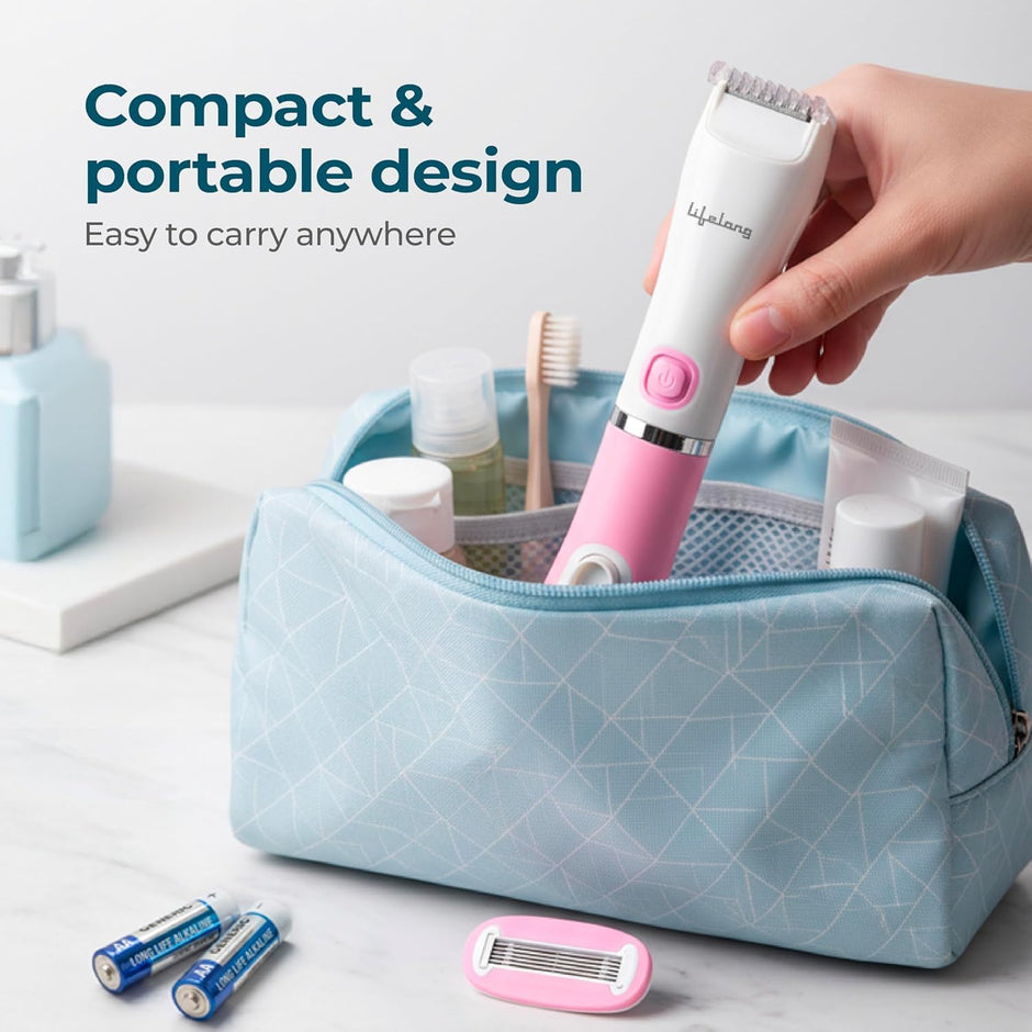Lifelong Silken 2-in-1 Women’s Bikini & Body Trimmer | Waterproof Electric Trimmer & Manual Razor for Face, Legs & Underarms with Curve-Sensing Blades, 3 Refills, AA Battery