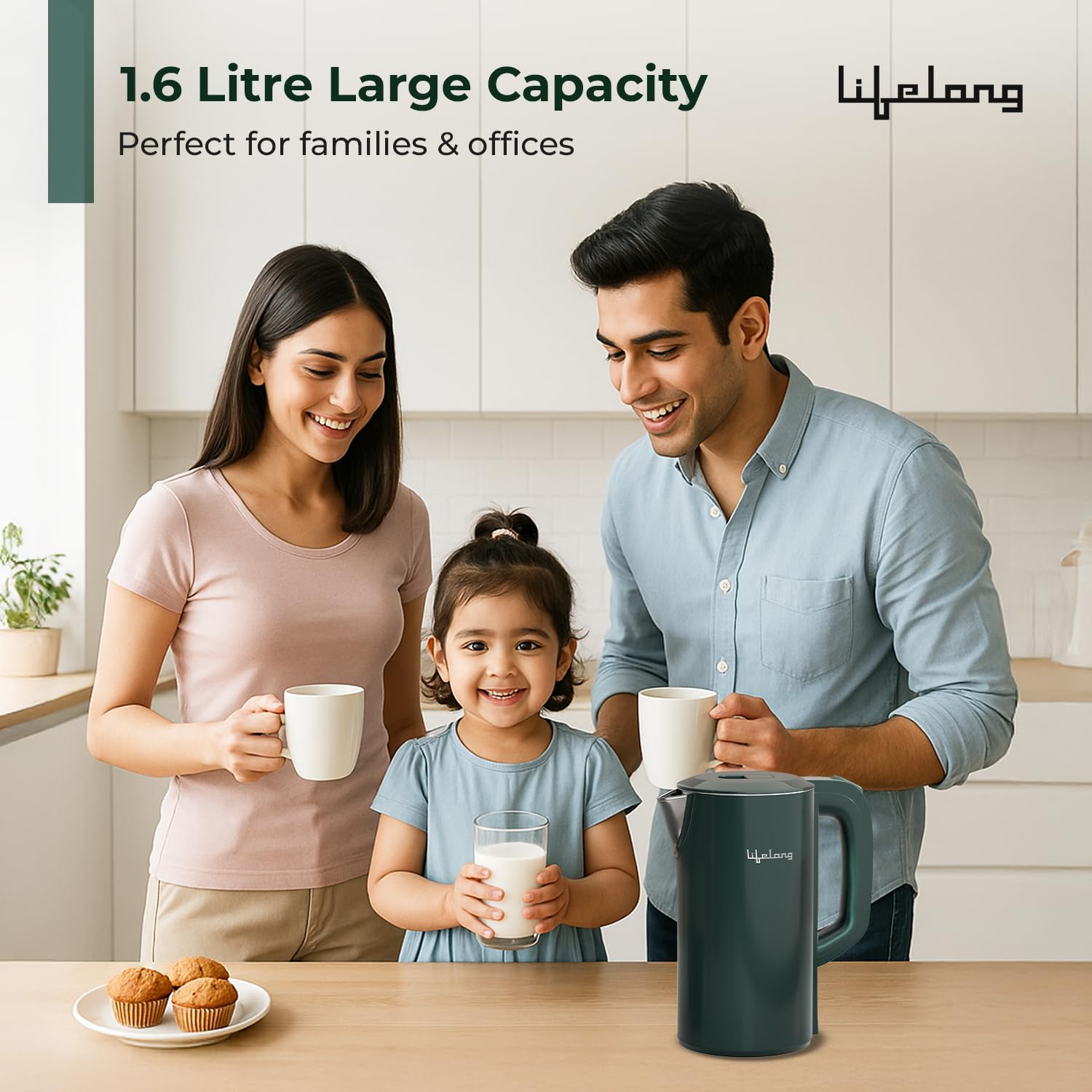Lifelong Electric Kettle 1.6 Litre | 1350W Kettle with Double Wall & Cool Touch Body
