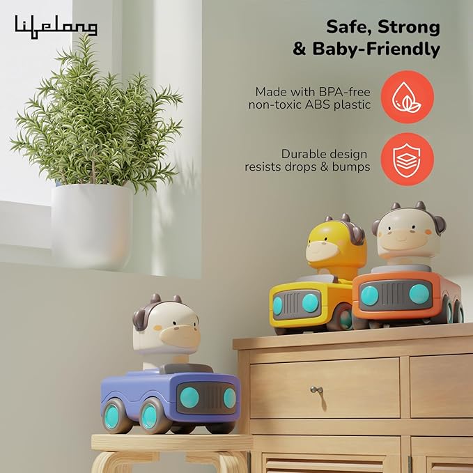 Lifelong Cuppy Animal Press & Go Toy Cars | Friction-Powered Pack of 3 for Kids