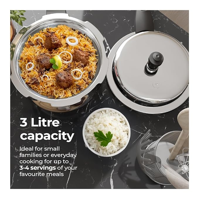 Lifelong Stainless Steel Curve Pressure Cooker – 3 Liters, ISI Certified Outer Lid with Lock System, Induction & Gas Compatible, 5 Year Warranty (Silver)