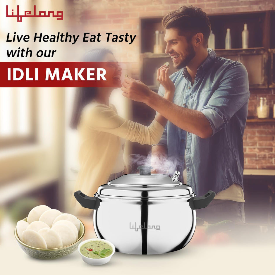 Lifelong Stainless Steel Idli Cooker – 3 Plate Idli Maker (Makes 12 Idlis), Induction & Gas Stove Compatible