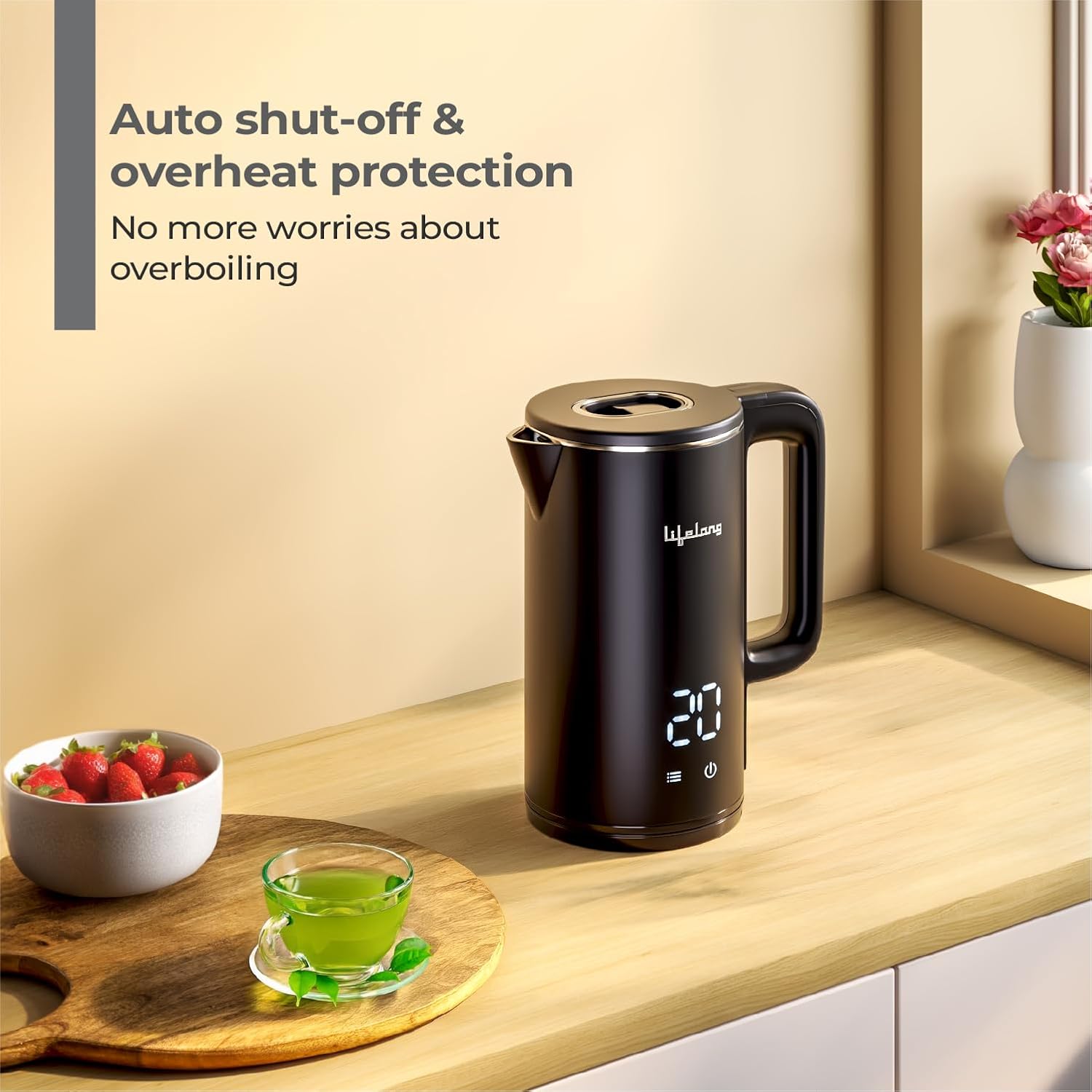 Lifelong Electric Kettle 1.8L | 1350W with 4 Preset Modes & Live Temperature Display