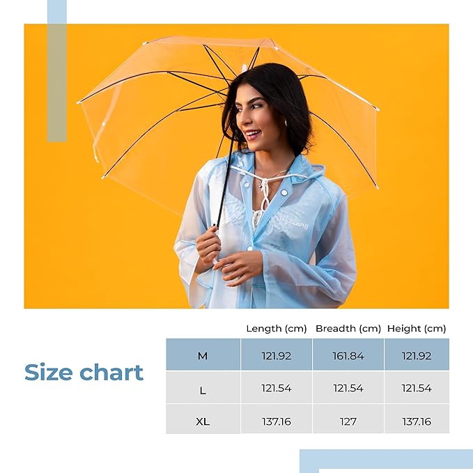 Lifelong Women’s Raincoat – 100% Waterproof One-Piece with Hood, Side Pocket & Snap Buttons, Lightweight & Portable Travel Rainwear (Sky Blue, M)