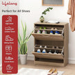 Lifelong Wooden Shoe Rack – 2 Flip Drawer Space-Saving Organizer, Oak Finish