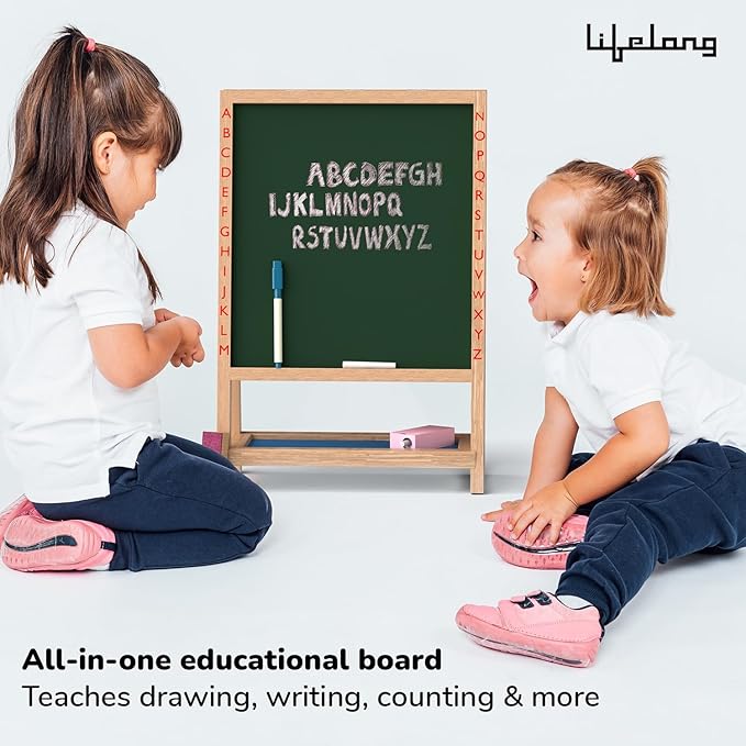 Lifelong Cuppy 2-in-1 Wooden Easel Board | White & Black Board for Kids