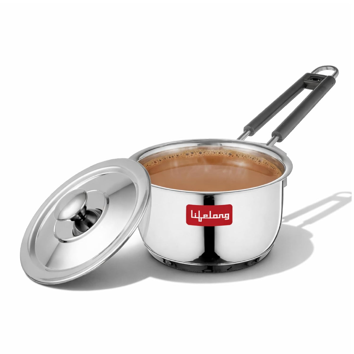 Lifelong Stainless Steel Heavy Bottom Saucepan with Glass Lid | 18cm, 2.25 L | Induction & Gas Stove Compatible | Saucepan with Handle & Knobs | Tea, Milk-Boiling Pot (LLSSP18, Silver), 2250 ml