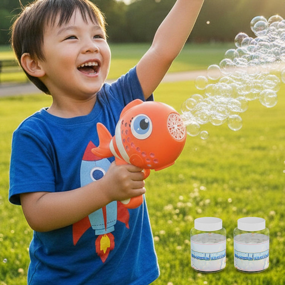 Lifelong Cuppy Rechargeable Clown Fish Bubble Gun with Lights & Bubble Solution