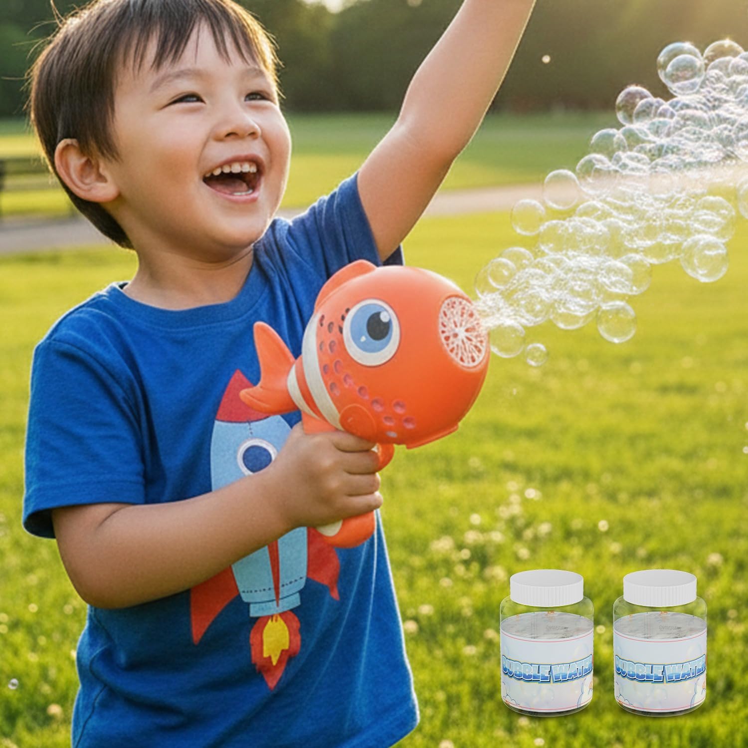Lifelong Cuppy Rechargeable Clown Fish Bubble Gun with Lights & Bubble Solution
