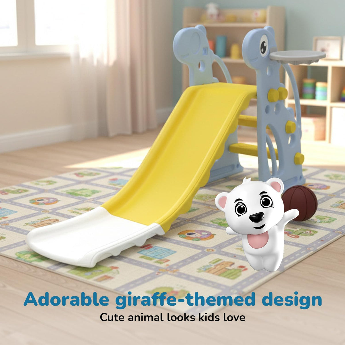 Giraffe Kids Slide with Basketball Hoop