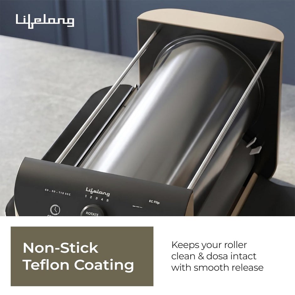 Lifelong 1600W Automatic Dosa Maker | Restaurant-Style Dosa Machine with 3 Thickness & 3 Temperature
