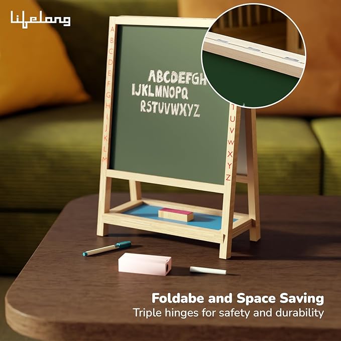 Lifelong Cuppy 2-in-1 Wooden Easel Board | White & Black Board for Kids