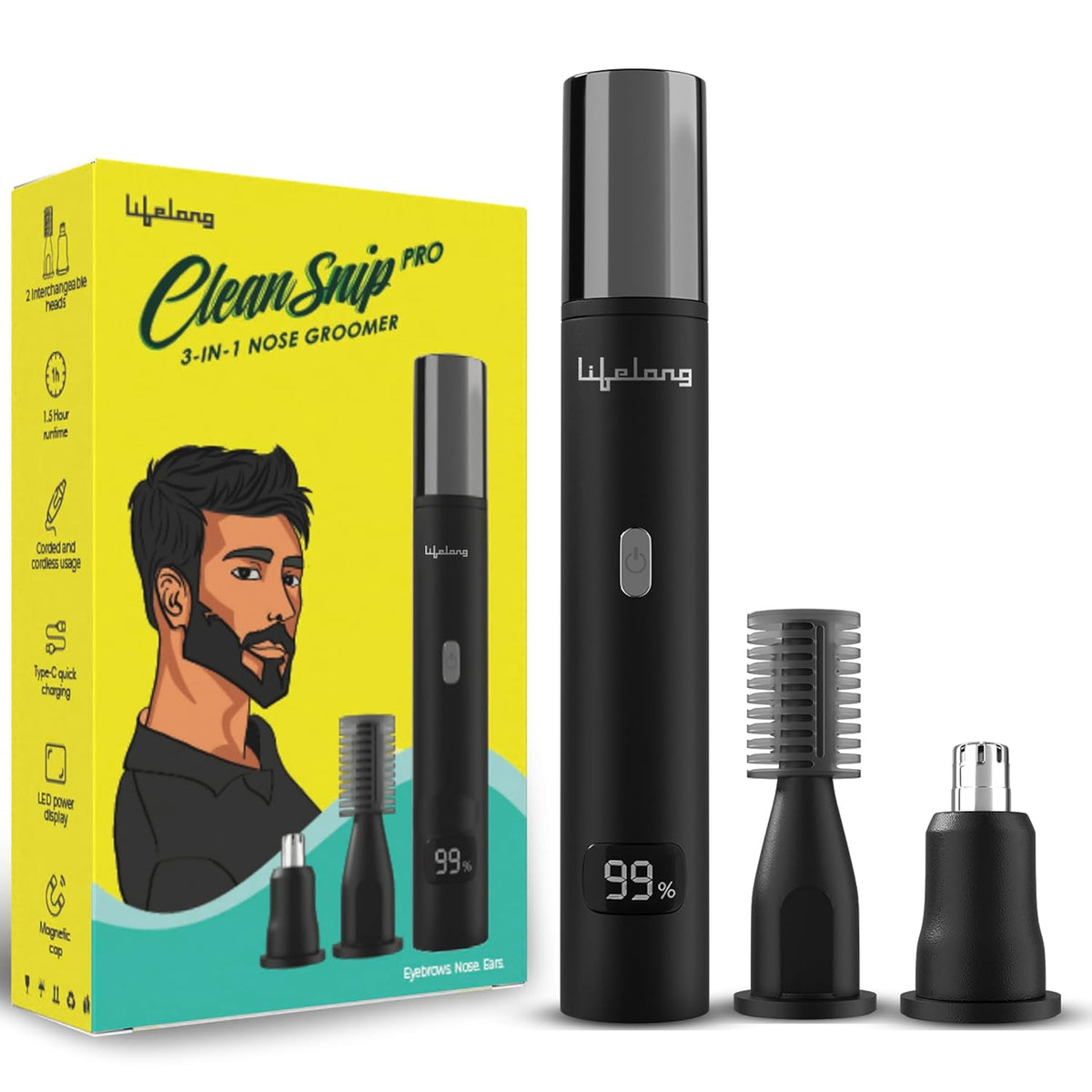 Lifelong Rechargeable Nose & Ear Trimmer for Men & Women with 1.5Hr Runtime