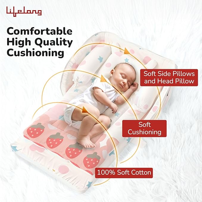 Lifelong Cuppy Baby Nest Lite | Portable & Foldable Infant Sleeping Bed for Newborns | Soft, Cozy & Travel-Friendly Baby Carry Bed with Cushioning (42 x 36 cm)
