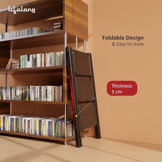 Lifelong 3-Step Steel Ladder – Foldable & Portable Multipurpose Stool with 150Kg Capacity for Home, Kitchen