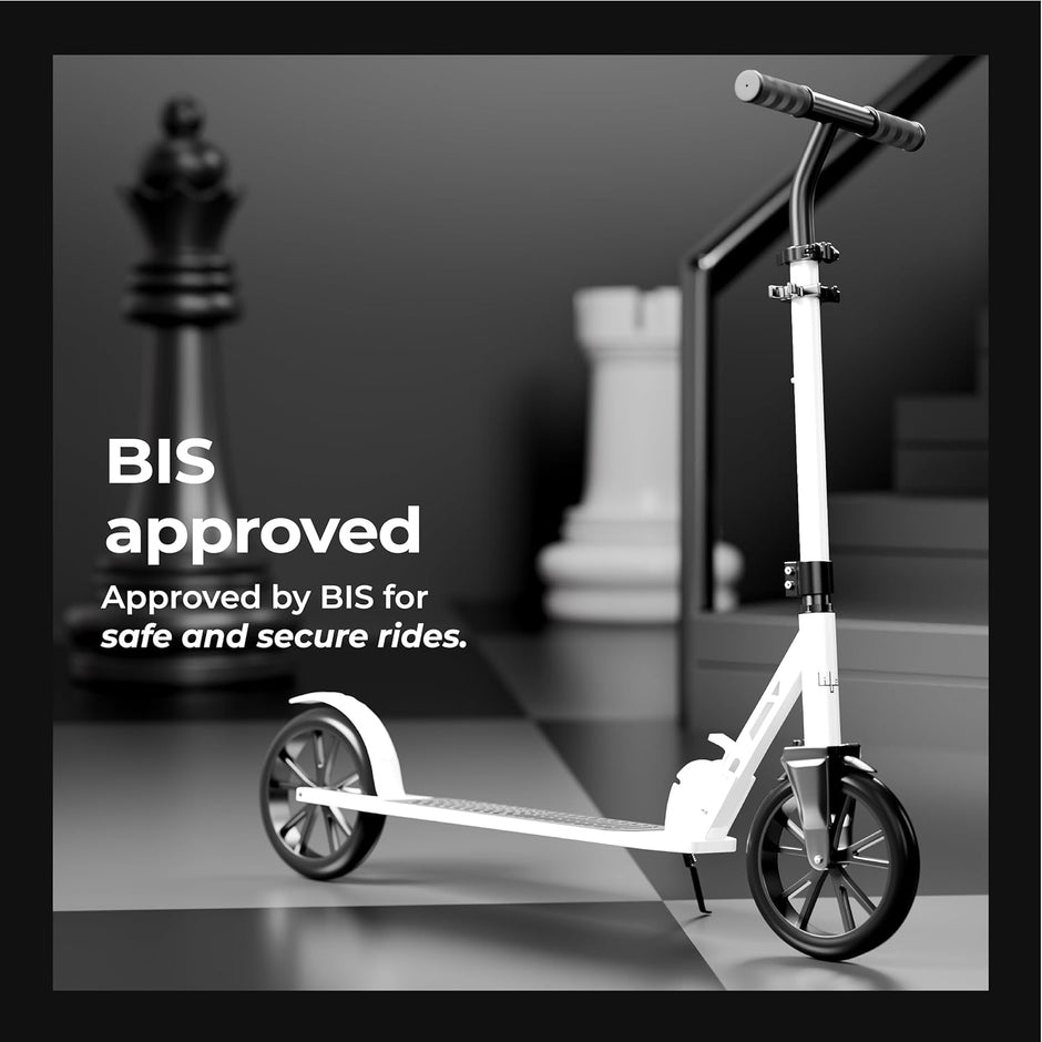 Lifelong Adult Kick Scooter – Adjustable Height, Lightweight Aluminium Frame, Foldable Design for Outdoor Riding (Black & White)