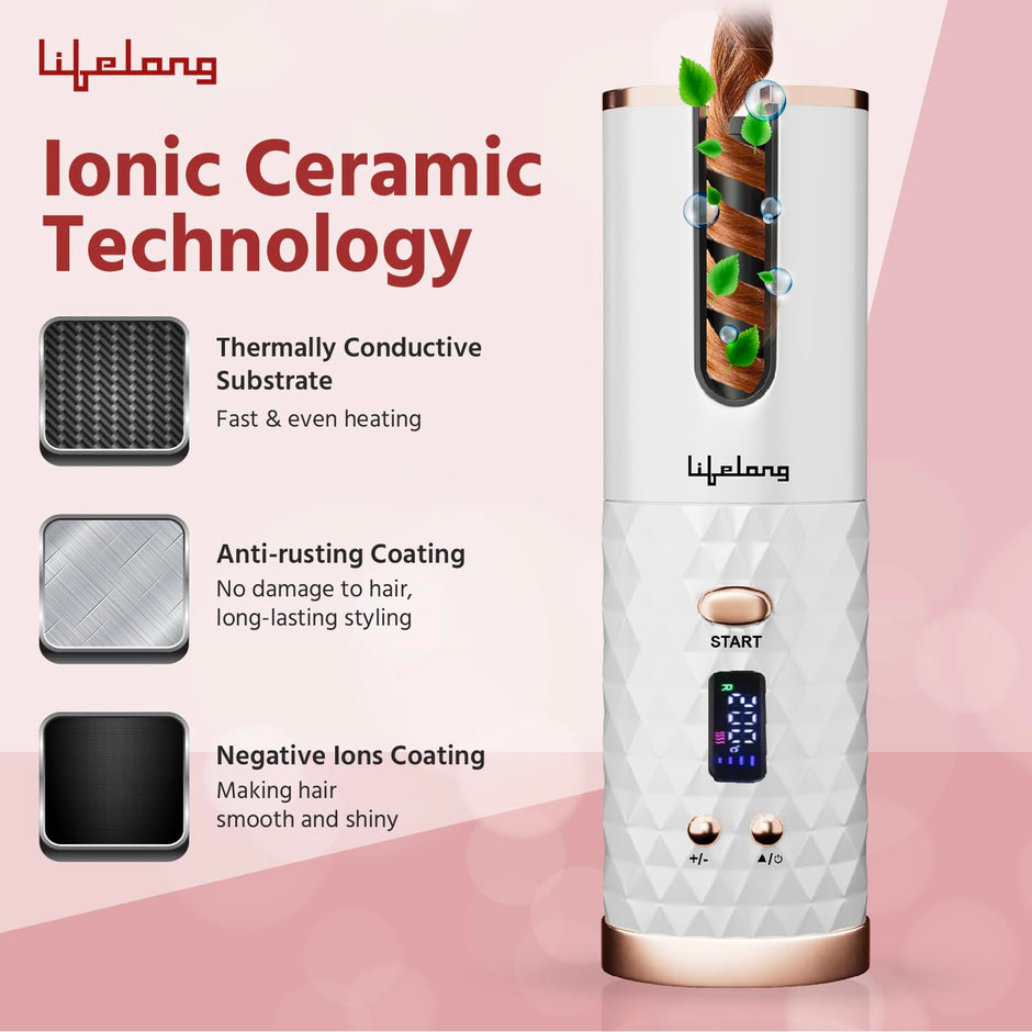 Lifelong Automatic Hair Curler | Cordless, Rechargeable & Adjustable Heat Styling Tool