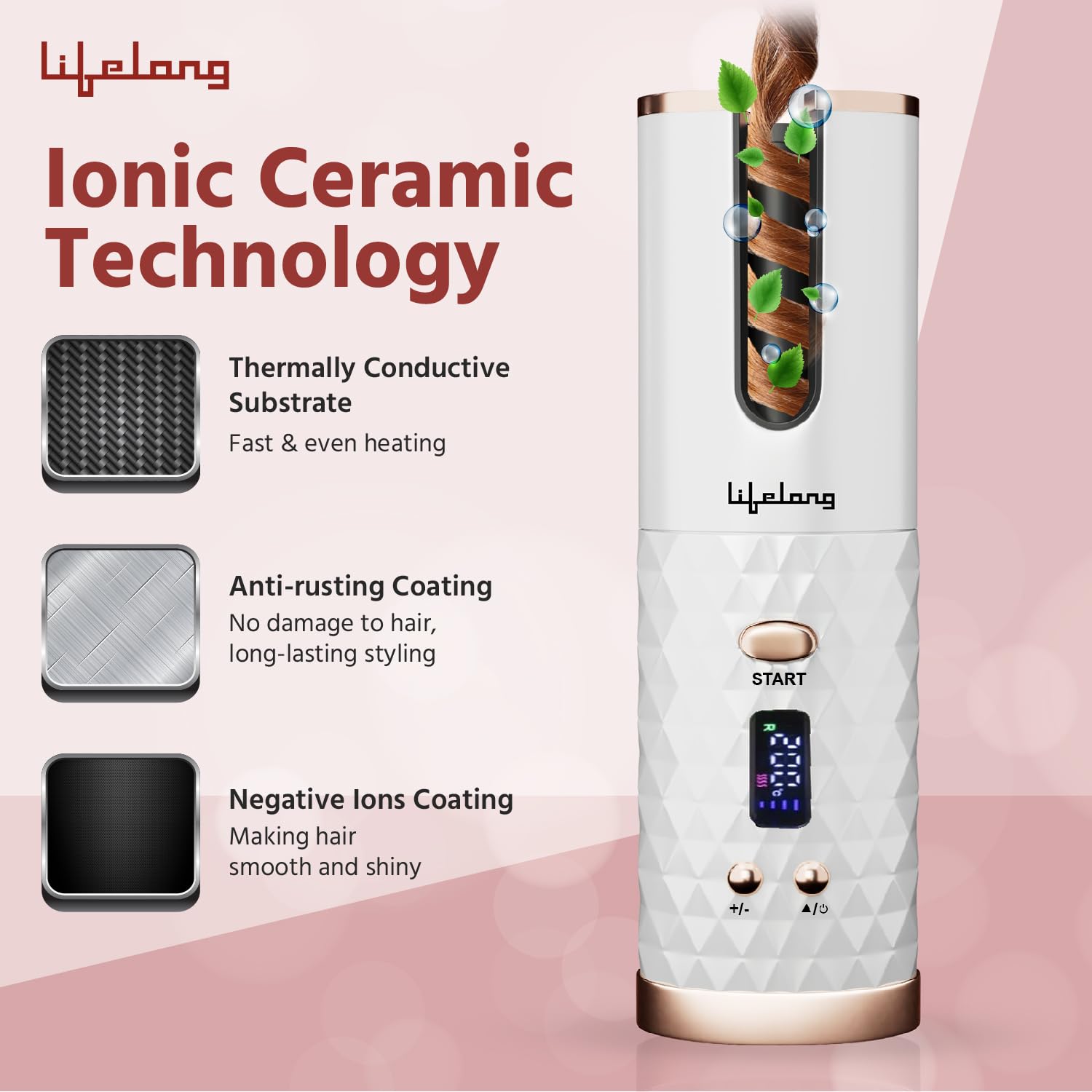 Lifelong Automatic Hair Curler | Cordless, Rechargeable & Adjustable Heat Styling Tool