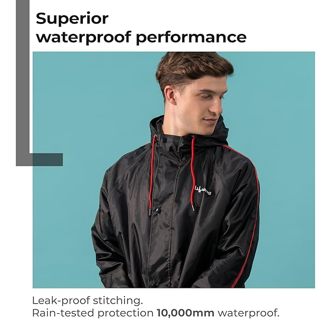Lifelong Men’s Waterproof Reversible Raincoat with Hood & Pocket – XXL (Black)