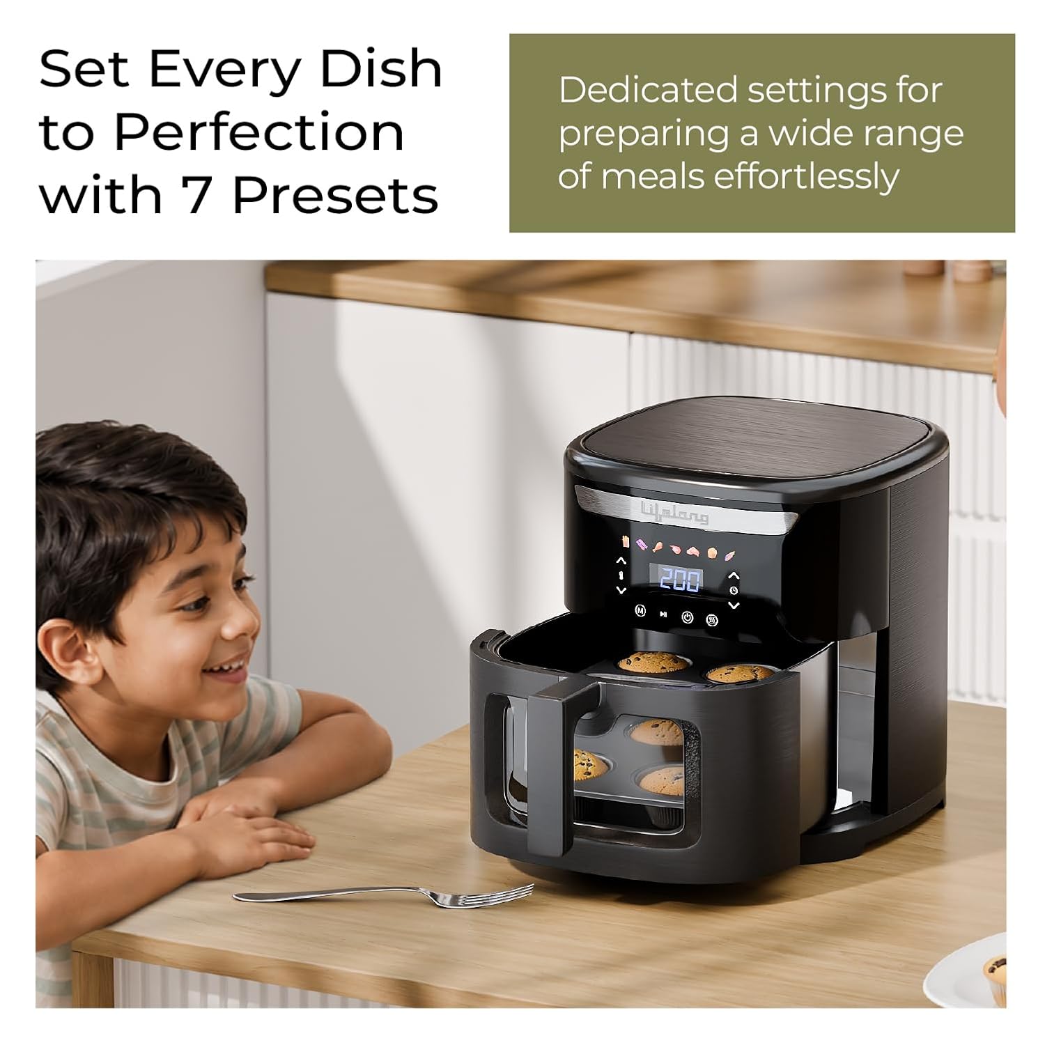 Lifelong Air Fryer|7L Capacity, 1500W Power|7 Presets, 360° Rapid Air Circulation