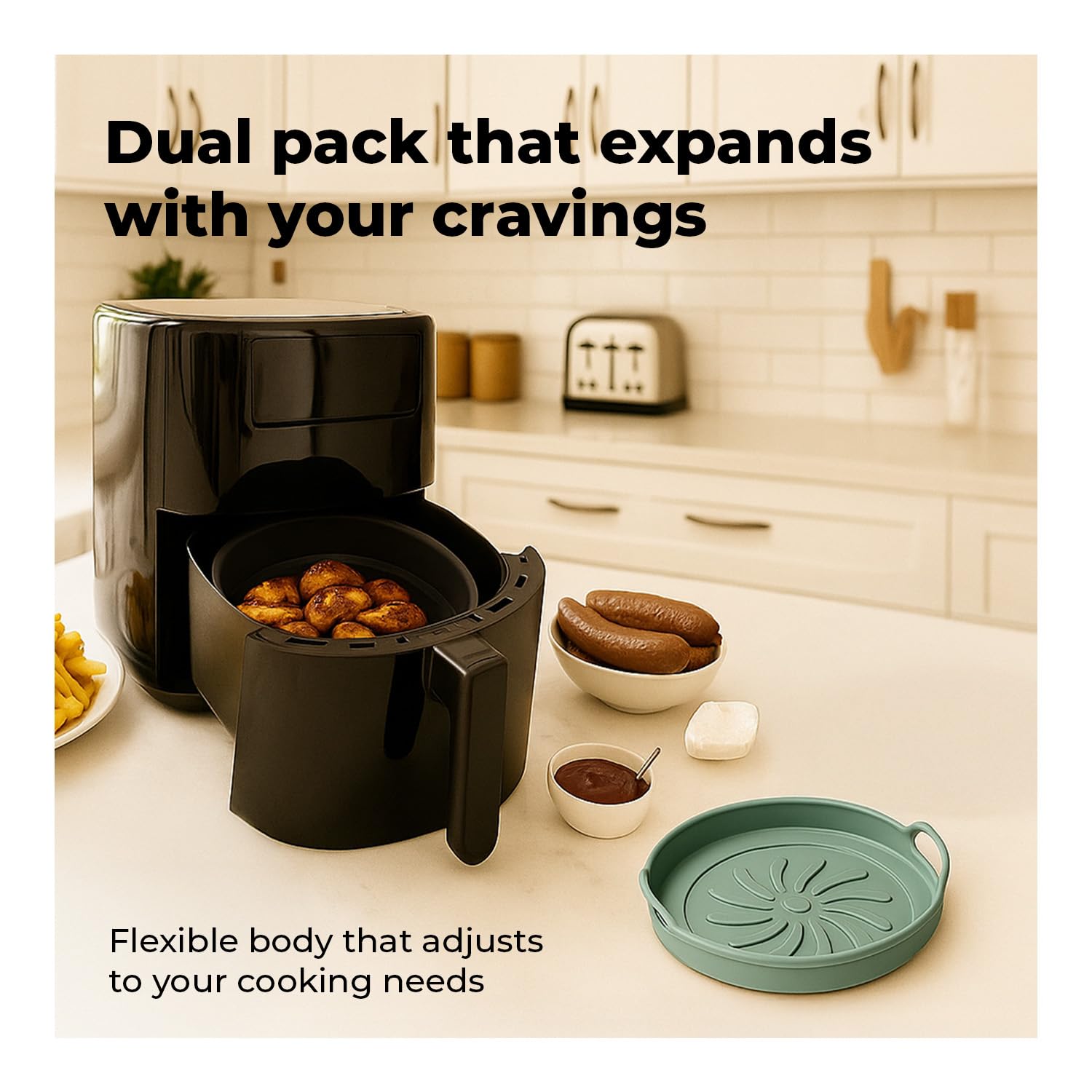 Lifelong Silicone Air Fryer Basket Tray with Ear Handles | Pack of 2