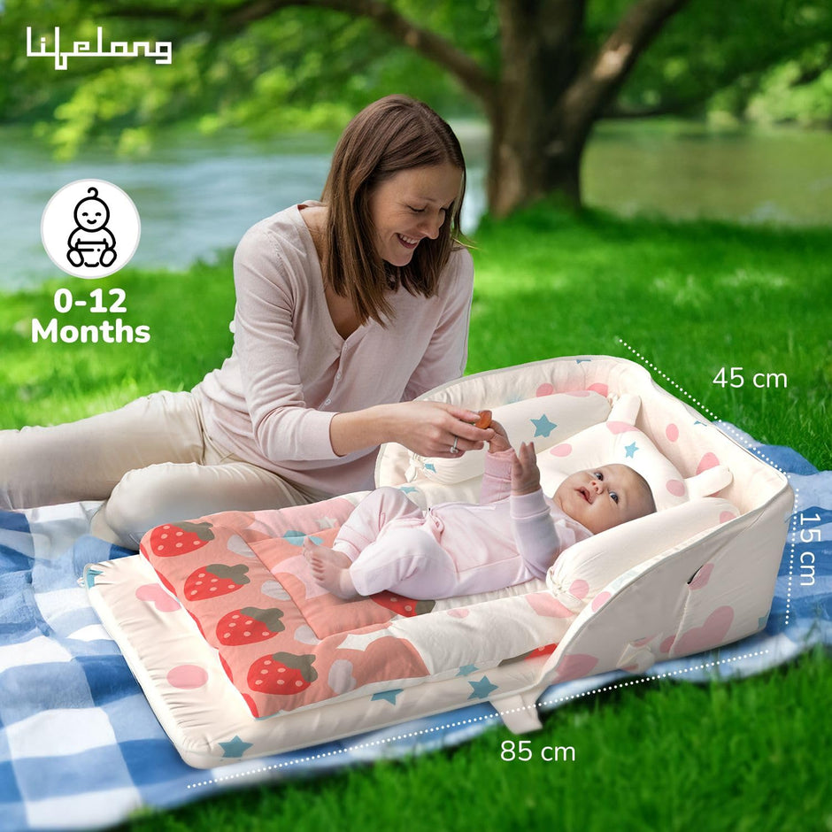 Lifelong Cuppy Baby Nest Lite | Portable & Foldable Infant Sleeping Bed for Newborns | Soft, Cozy & Travel-Friendly Baby Carry Bed with Cushioning (42 x 36 cm)