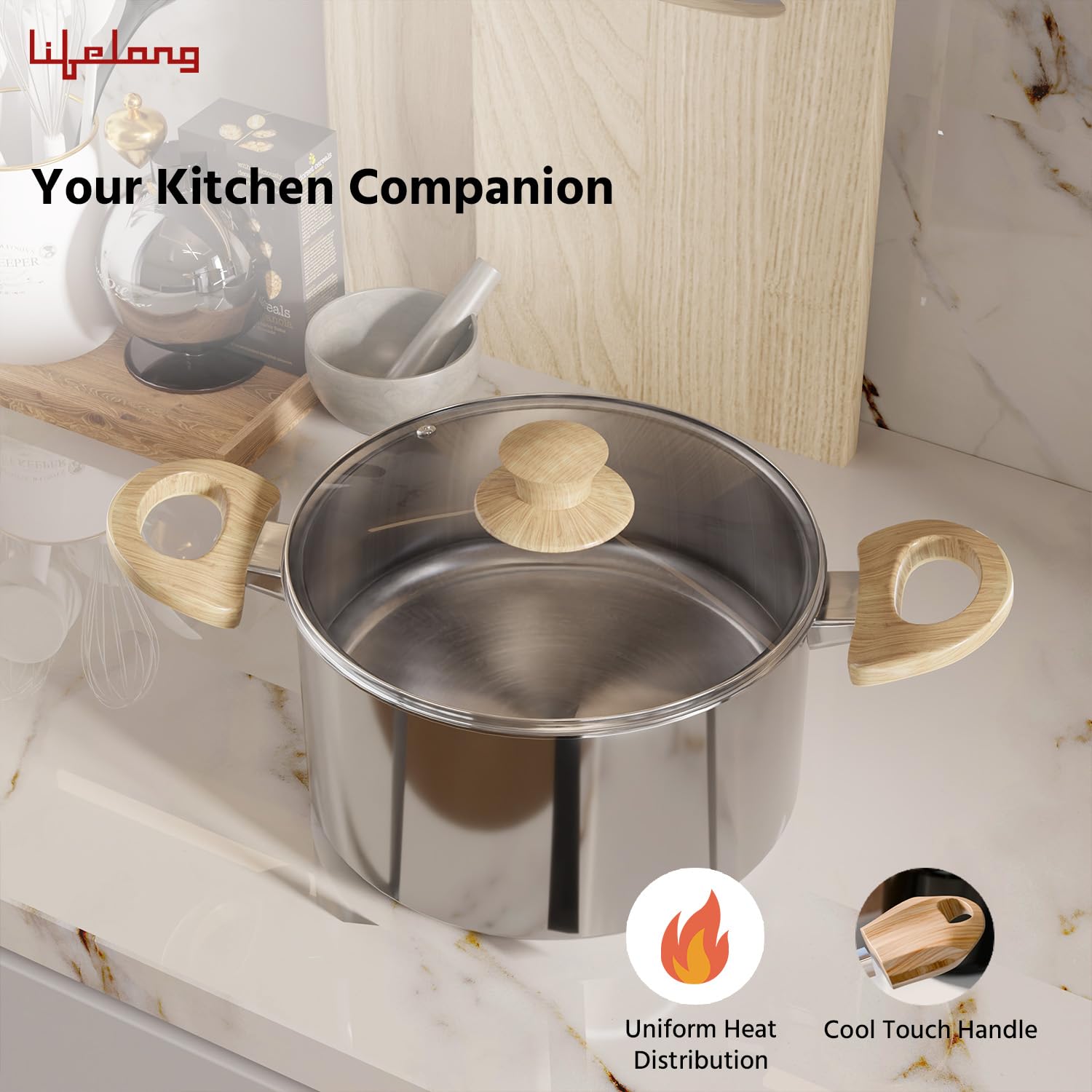 Lifelong Polished Triply Sauce Pan Cooking Pot with Glass Lid, 18cm, 2.25 Liters