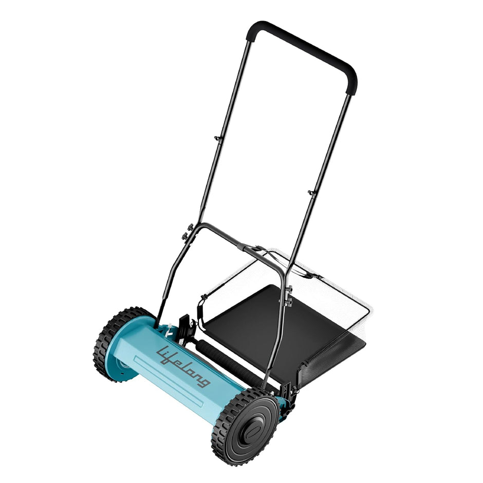Lifelong 16-Inch Manual Lawn Mower, 5-Blade Reel Cutter with 30L Grass Catcher