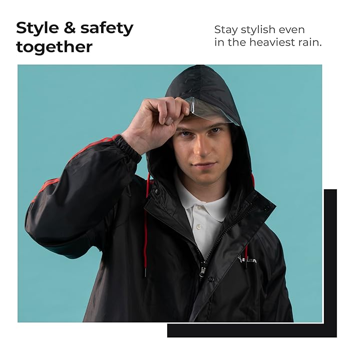 Lifelong Men’s Waterproof Reversible Raincoat with Hood & Pocket – XXL (Black)