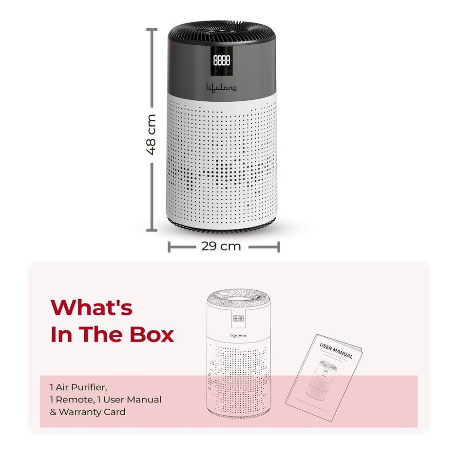 Lifelong Smart Air Purifier for Home & Office | Pre-Filter, H13 True HEPA Activated Filte
