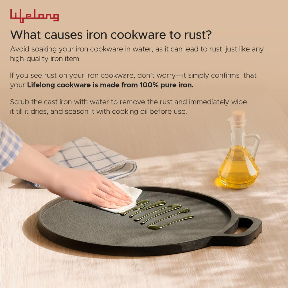 Lifelong Cast Iron Multi Snack Pan with Glass Lid | Pre-Seasoned Naturally Non-Stick Cookware | 4-Pit Snack Pan for Uttapam, Appe, Eggs, Idli, & Pancakes | Durable & Toxin-Free | 3cm Deep, 33cm Wide