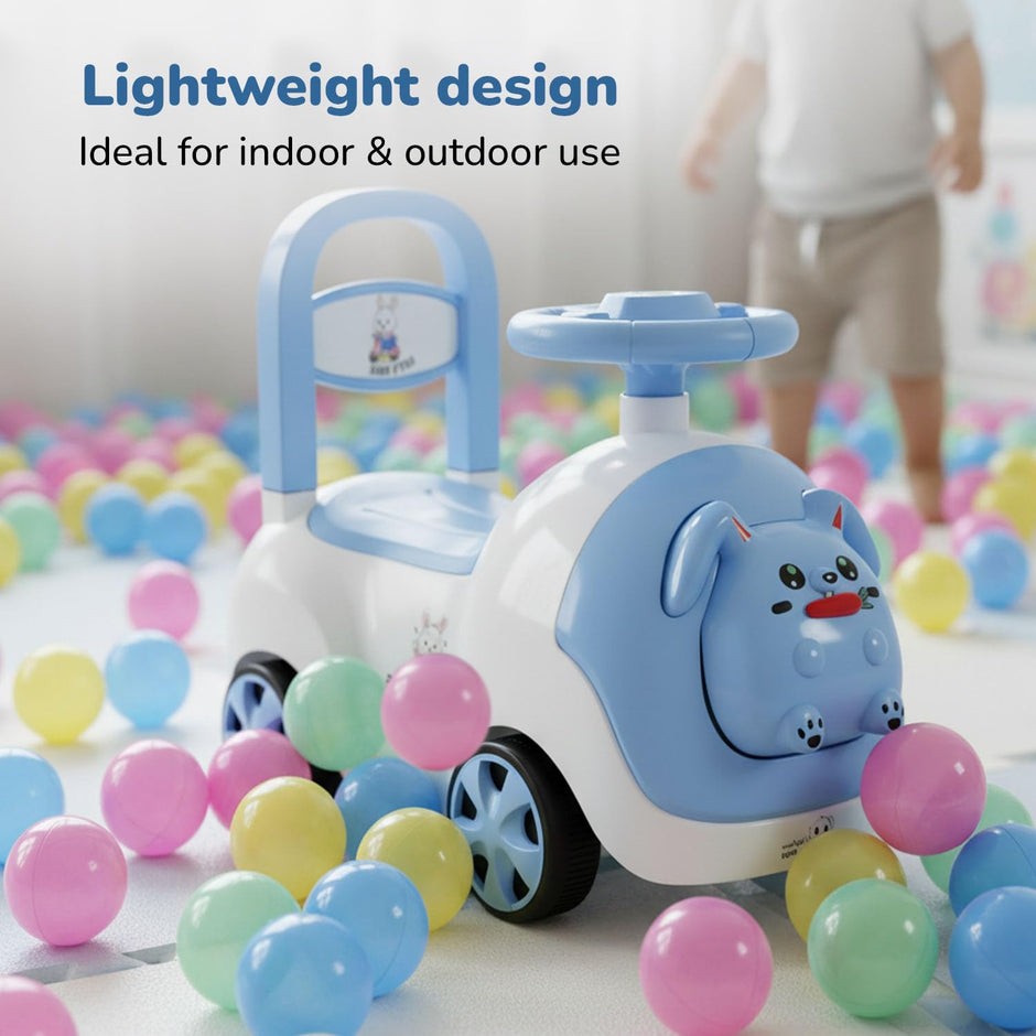Lifelong Bunny Ride-On Push Car for Kids 1-4 Yrs, Back Support, Steering Wheel & Storage (LLCBBR03)