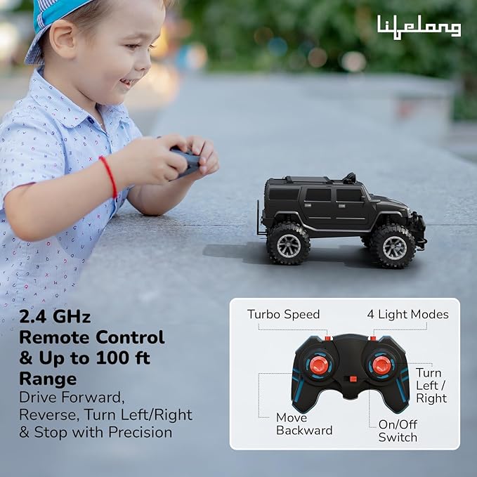 Lifelong Cuppy Remote Control Car for Kids – 2.4GHz High-Speed RC Monster SUV with Turbo Mode, LED Lights, Type-C Rechargeable Battery, Anti-Skid Tyres, BIS Certified