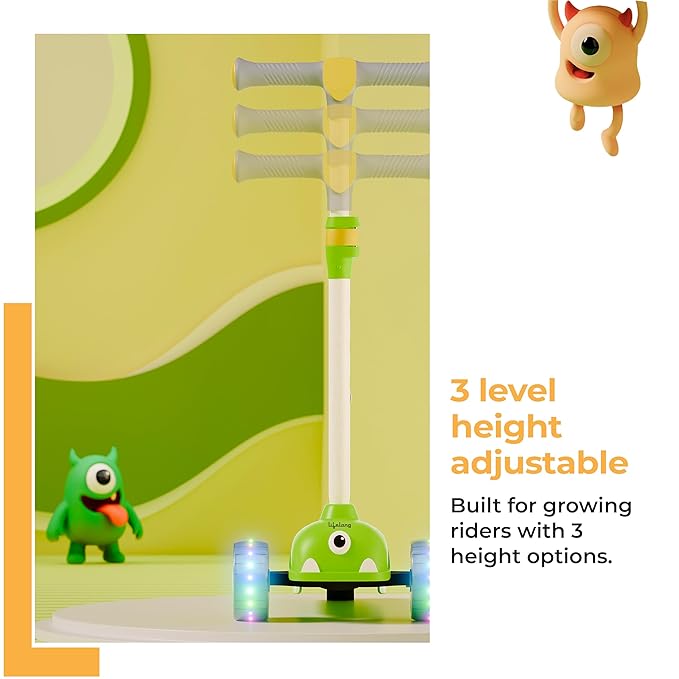 Lifelong Kids Scooter with LED PU Wheels – 4-Level Adjustable Height, Tilt-to-Turn Steering, BIS Certified, 50kg Capacity (Green & Yellow)