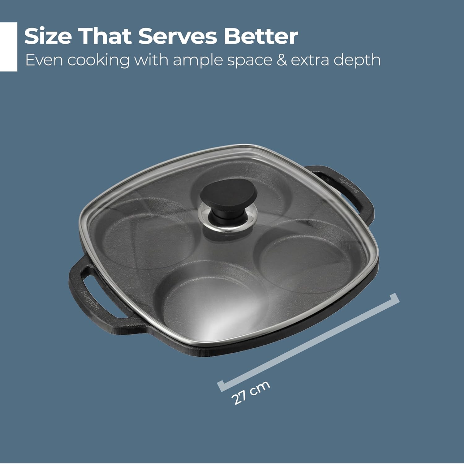 Lifelong Cast Iron Multi Snack Pan with Glass Lid | Pre-Seasoned Naturally Non-Stick Cookware | 4-Pit Snack Pan for Uttapam, Appe, Eggs, Idli, & Pancakes | Durable & Toxin-Free | 3cm Deep, 33cm Wide