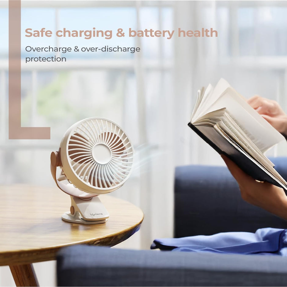 Lifelong Portable USB Fan with 3 Speeds | Up to 5-hours Battery Backup