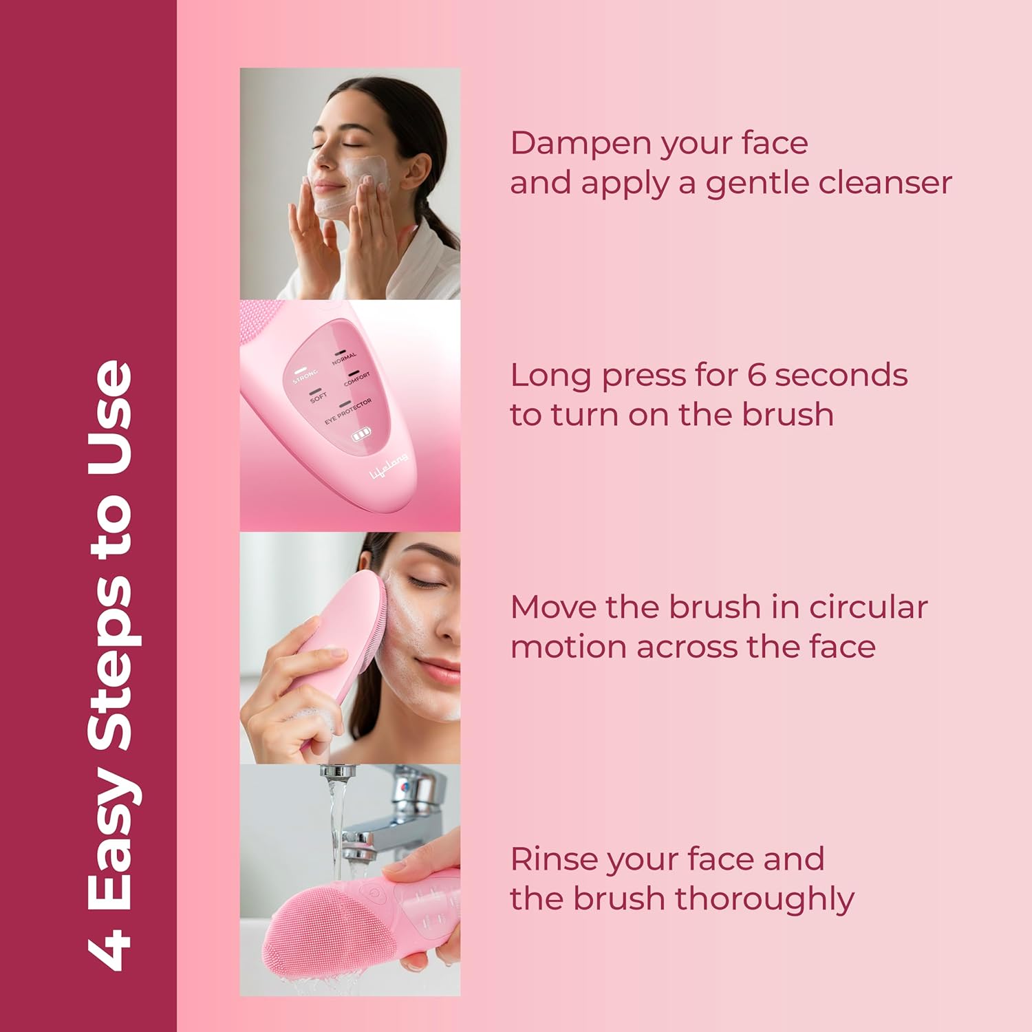 Lifelong Clenza Facial Cleansing Brush & Eye Massager with Sonic Vibration Modes