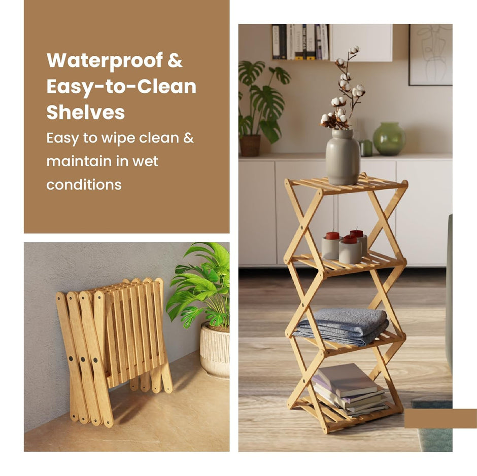 Lifelong 4-Tier Bamboo Bathroom & Countertop Organizer – Water-Resistant Eco-Friendly Storage Rack for Towels, Toiletries, Perfumes & Plants (30 × 29 cm)
