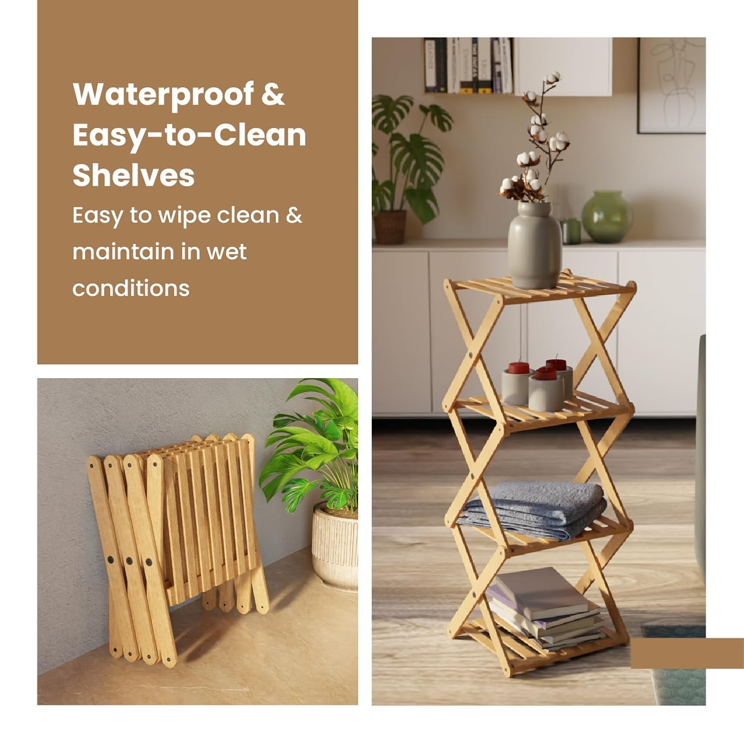 Lifelong 4-Tier Bamboo Bathroom & Countertop Organizer – Water-Resistant Eco-Friendly Storage Rack for Towels, Toiletries, Perfumes & Plants (30 × 29 cm)