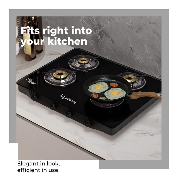 4 Burner Glass Top Gas Stove with Gas Saver
